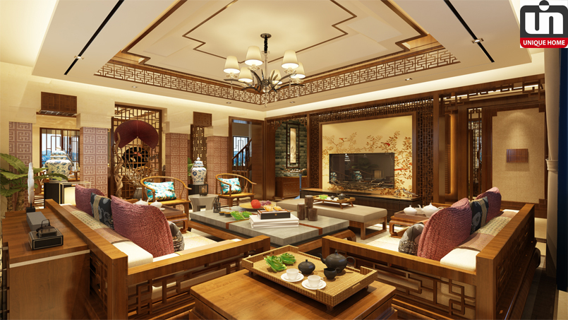 Phòng khách tân cổ điển phương Đông